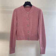 Casual Elastic knit slim long sleeved button decoration knitwear Pure cashmere outerwears