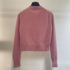 Casual Elastic knit slim long sleeved button decoration knitwear Pure cashmere outerwears