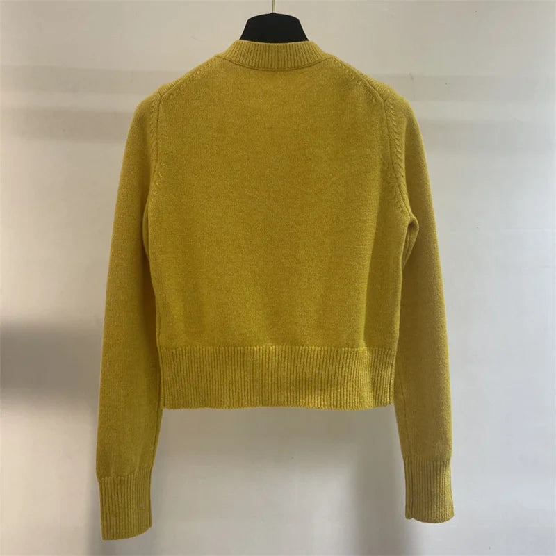 Casual Elastic knit slim long sleeved button decoration knitwear Pure cashmere outerwears