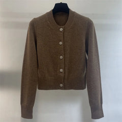 Casual Elastic knit slim long sleeved button decoration knitwear Pure cashmere outerwears
