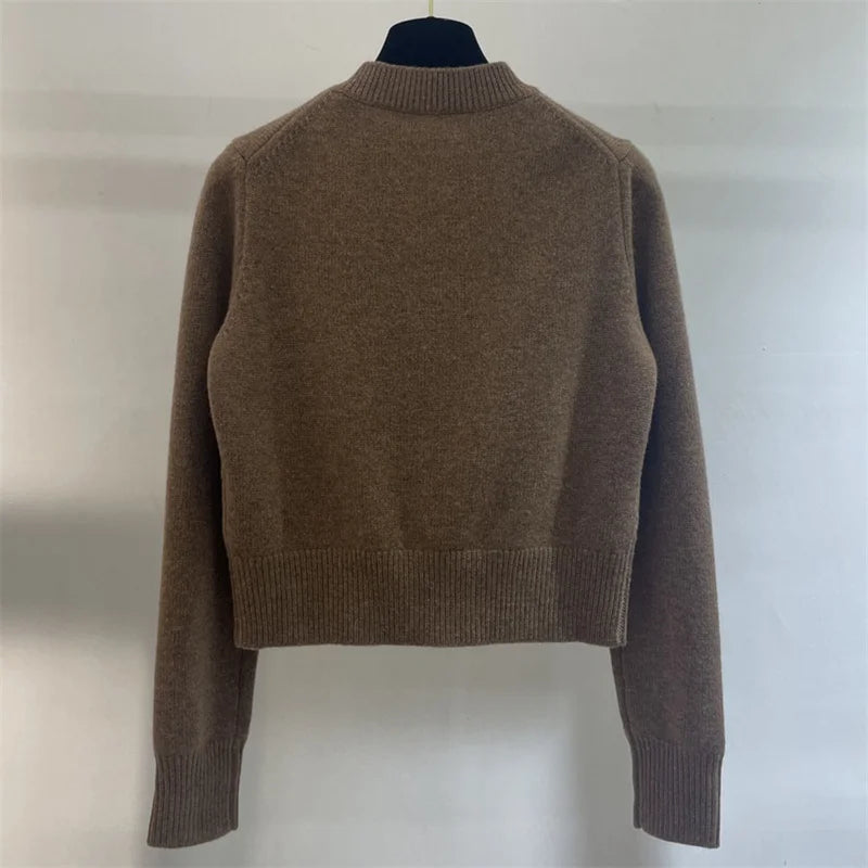 Casual Elastic knit slim long sleeved button decoration knitwear Pure cashmere outerwears