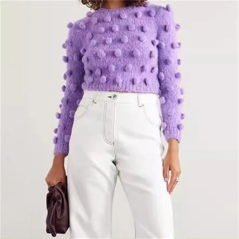 Casual round neck pullover wool blend long sleeved knitwear slim fit sweater