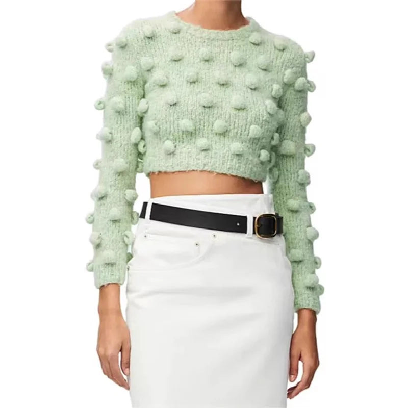 Casual round neck pullover wool blend long sleeved knitwear slim fit sweater