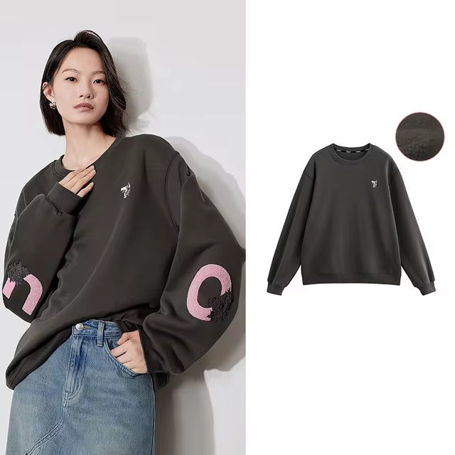 Casual Embroidery Long Sleeve O Neck Loose Hoodies