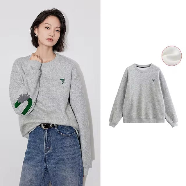 Casual Embroidery Long Sleeve O Neck Loose Hoodies