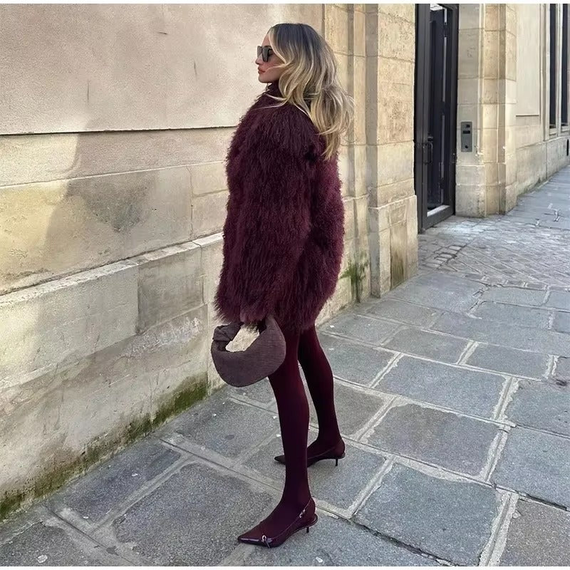 Casual Faux Fur Thicken Long Sleeve Loose Warm Midi Coat