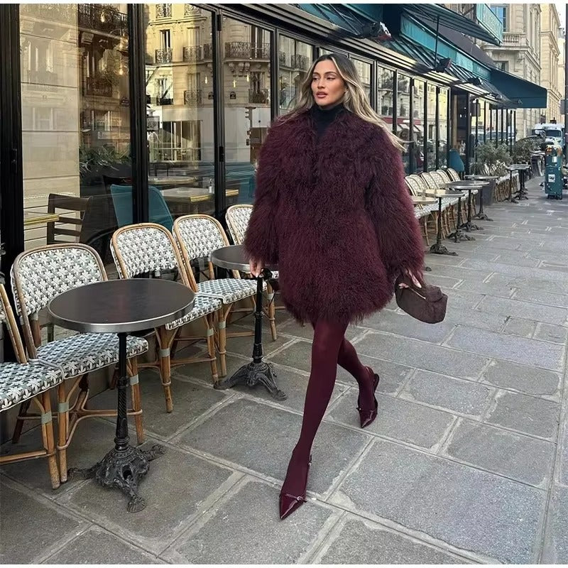 Casual Faux Fur Thicken Long Sleeve Loose Warm Midi Coat