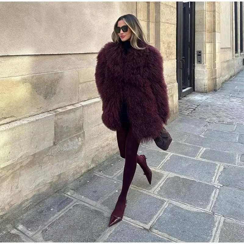 Casual Faux Fur Thicken Long Sleeve Loose Warm Midi Coat