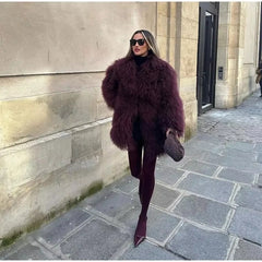 Casual Faux Fur Thicken Long Sleeve Loose Warm Midi Coat