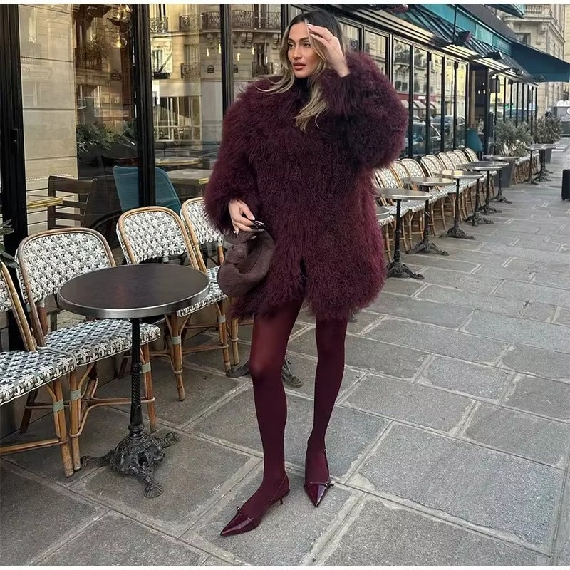 Casual Faux Fur Thicken Long Sleeve Loose Warm Midi Coat