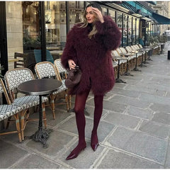 Casual Faux Fur Thicken Long Sleeve Loose Warm Midi Coat
