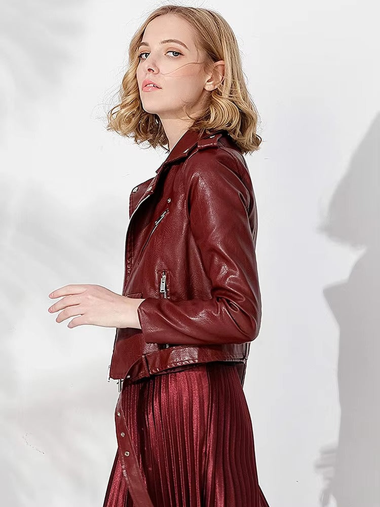 Casual Faux PU Leather Full Sleeve Lapel Street Wear Zipper Jacket