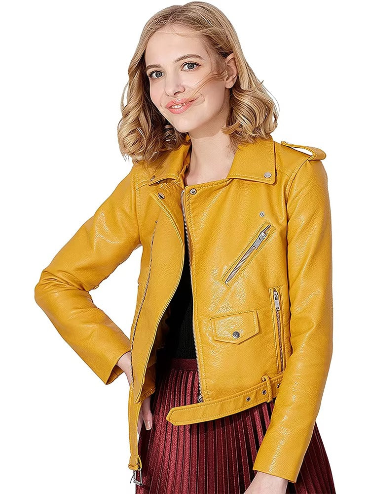 Casual Faux PU Leather Full Sleeve Lapel Street Wear Zipper Jacket