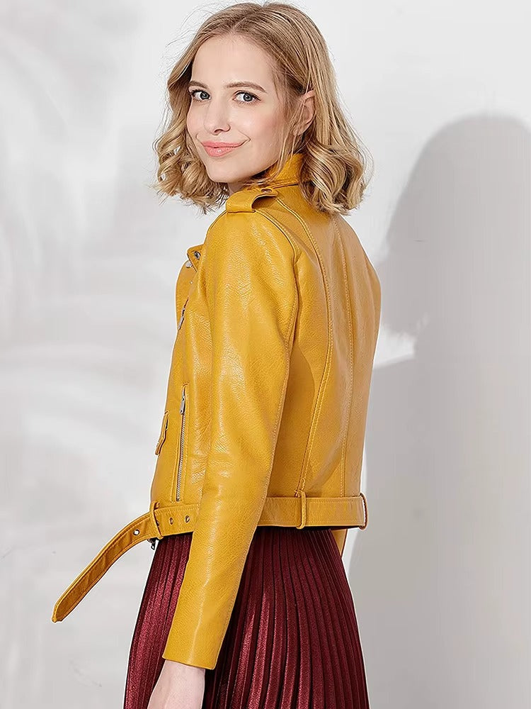 Casual Faux PU Leather Full Sleeve Lapel Street Wear Zipper Jacket