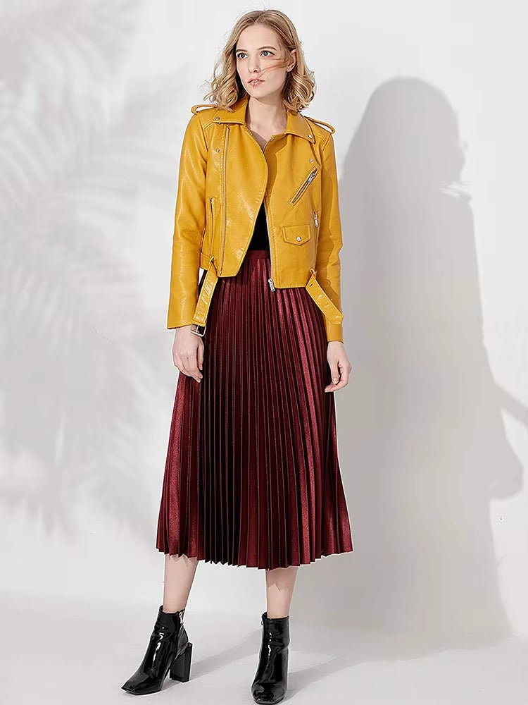 Casual Faux PU Leather Full Sleeve Lapel Street Wear Zipper Jacket