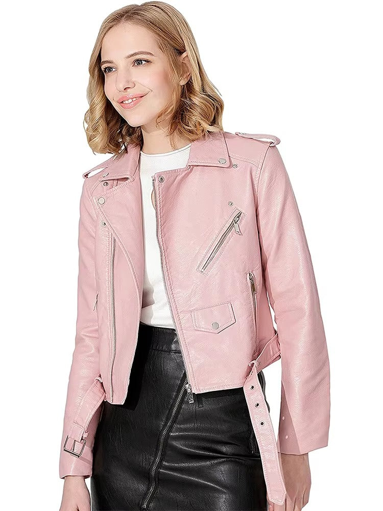 Casual Faux PU Leather Full Sleeve Lapel Street Wear Zipper Jacket