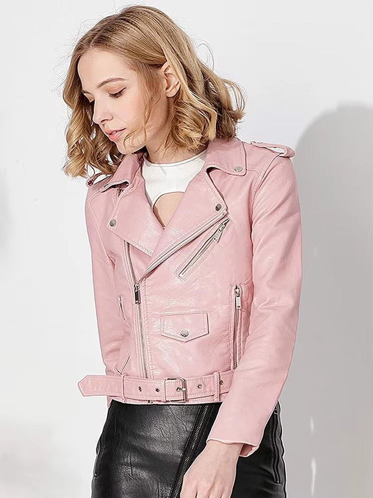 Casual Faux PU Leather Full Sleeve Lapel Street Wear Zipper Jacket
