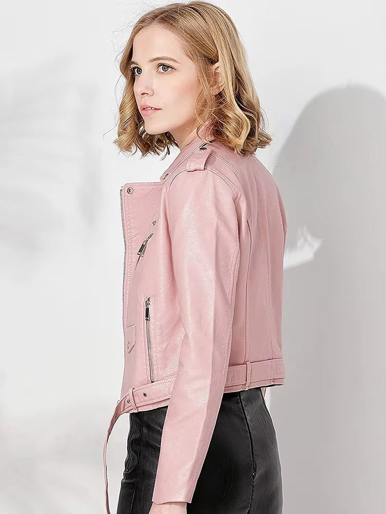 Casual Faux PU Leather Full Sleeve Lapel Street Wear Zipper Jacket