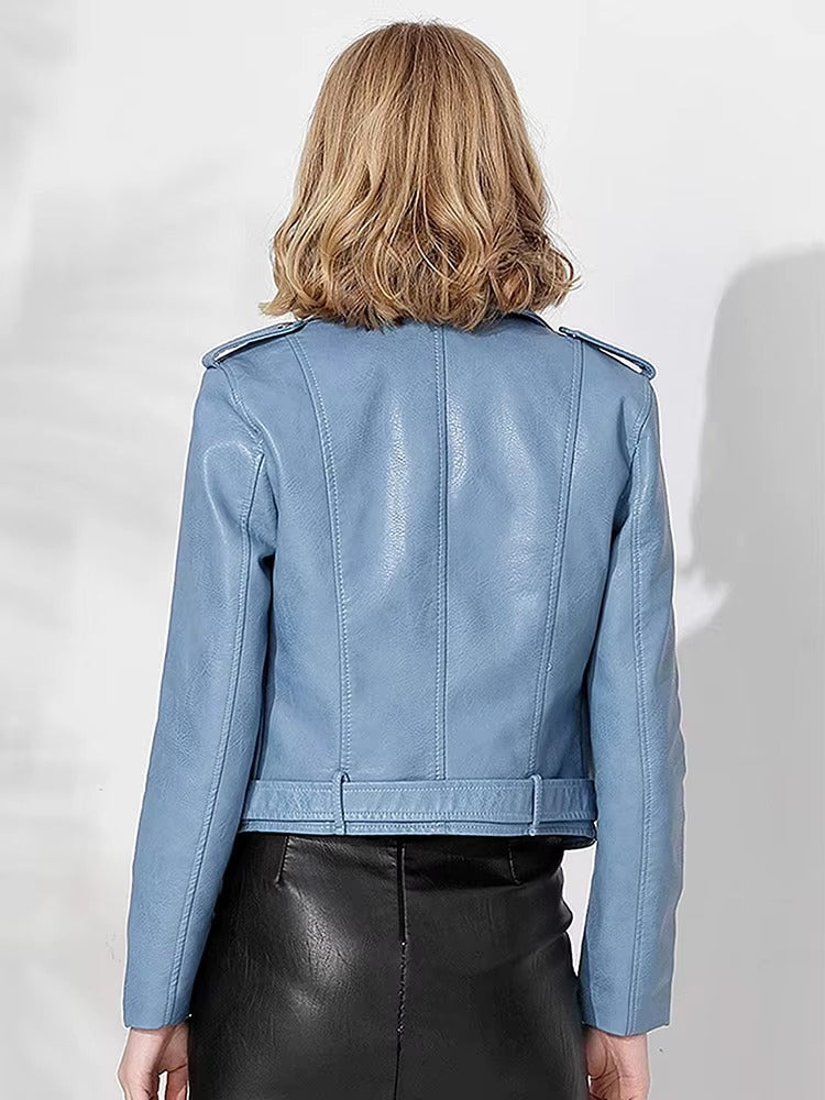 Casual Faux PU Leather Full Sleeve Lapel Street Wear Zipper Jacket