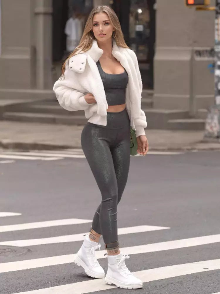 Casual Faux Sherpa With Hood High-neck Jacket