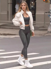 Casual Faux Sherpa With Hood High-neck Jacket