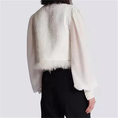 Casual Feather Splicing Long Sleeve Bow collar High quality jacket