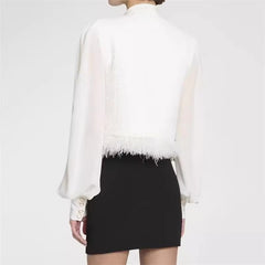 Casual Feather Splicing Long Sleeve Bow collar High quality jacket