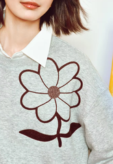 Casual Floral Round Neck Long Sleeve Pullover Hoodies