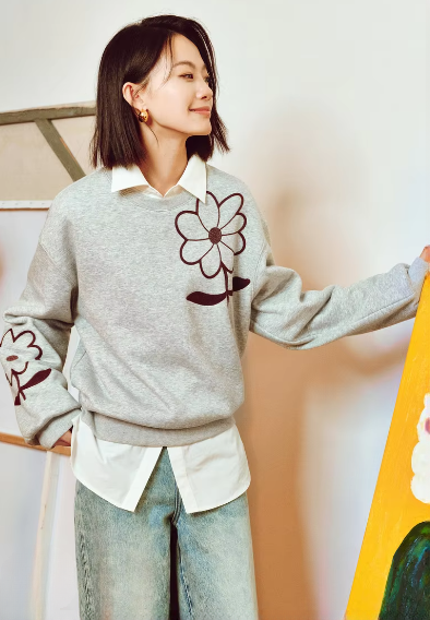 Casual Floral Round Neck Long Sleeve Pullover Hoodies