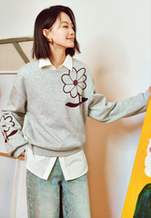 Casual Floral Round Neck Long Sleeve Pullover Hoodies