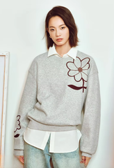 Casual Floral Round Neck Long Sleeve Pullover Hoodies