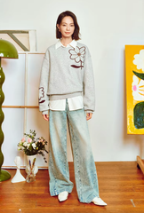 Casual Floral Round Neck Long Sleeve Pullover Hoodies