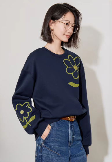 Casual Floral Round Neck Long Sleeve Pullover Hoodies