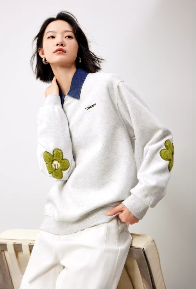 Casual Flower Patchwork Sleeve Round Neck Hoodie