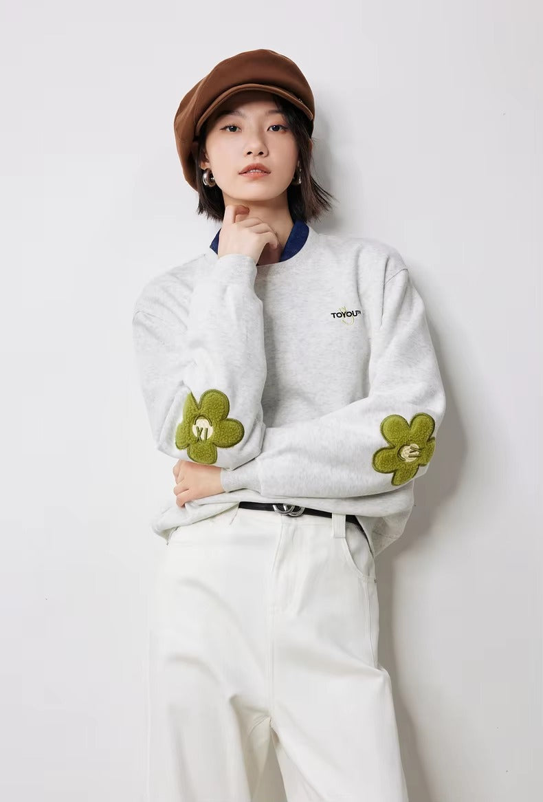 Casual Flower Patchwork Sleeve Round Neck Hoodie