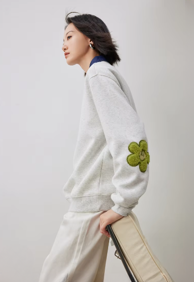Casual Flower Patchwork Sleeve Round Neck Hoodie