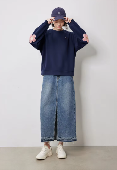 Casual Flower Patchwork Sleeve Round Neck Hoodie