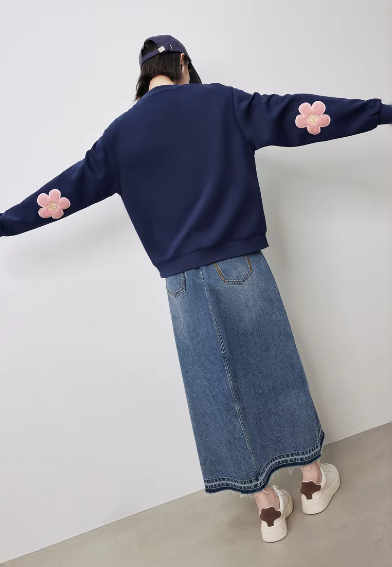 Casual Flower Patchwork Sleeve Round Neck Hoodie