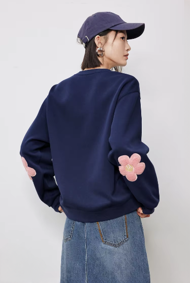 Casual Flower Patchwork Sleeve Round Neck Hoodie