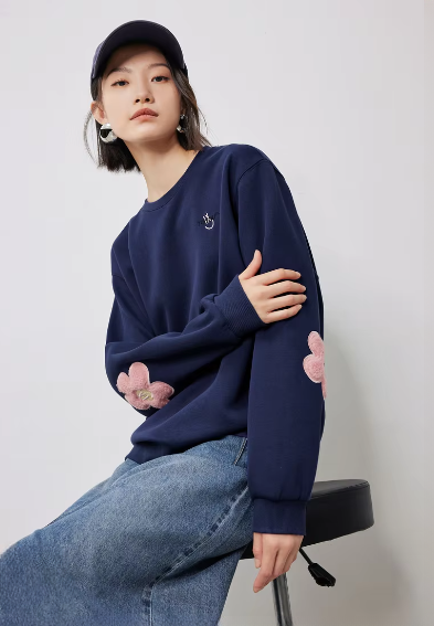 Casual Flower Patchwork Sleeve Round Neck Hoodie