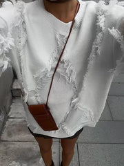 Casual Fringe Jewel Neck Pullovers Polyester Sweaters