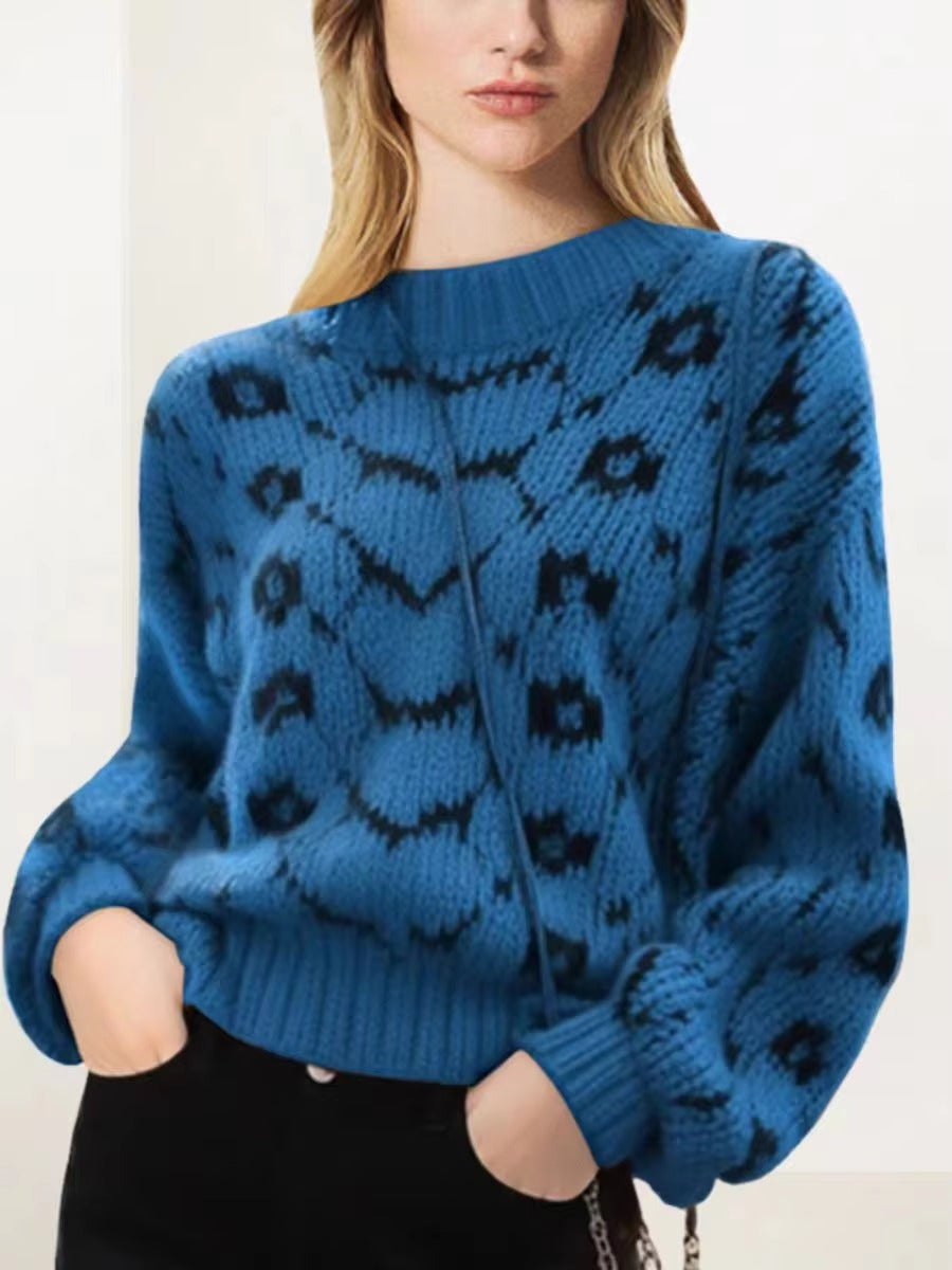 Casual Geometric O Neck Long Sleeve Retro Office Lady Pullover Sweater