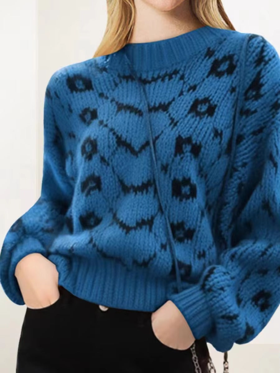 Casual Geometric O Neck Long Sleeve Retro Office Lady Pullover Sweater