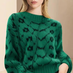 Casual Geometric O Neck Long Sleeve Retro Office Lady Pullover Sweater