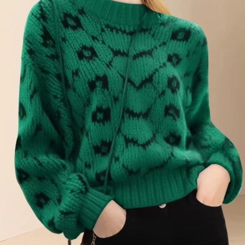 Casual Geometric O Neck Long Sleeve Retro Office Lady Pullover Sweater
