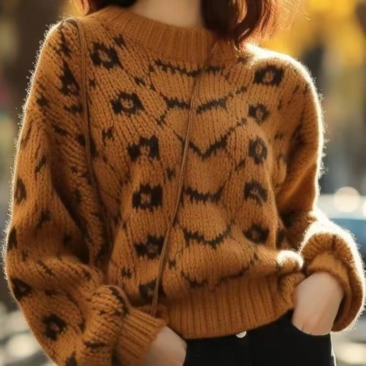 Casual Geometric O Neck Long Sleeve Retro Office Lady Pullover Sweater