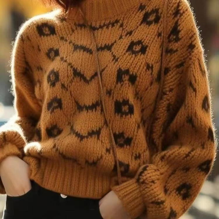Casual Geometric O Neck Long Sleeve Retro Office Lady Pullover Sweater