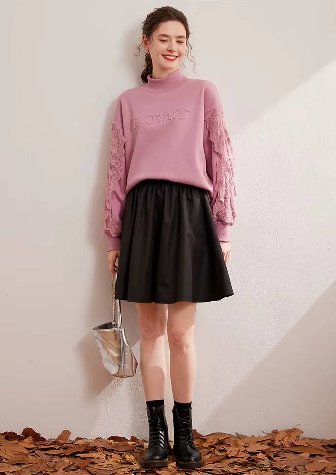 Casual High Collar 3D Embroidered Splicing Lace Long Sleeve With Thick Velvet Hoodie