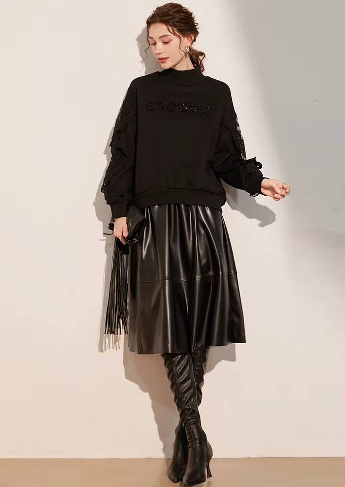 Casual High Collar 3D Embroidered Splicing Lace Long Sleeve With Thick Velvet Hoodie