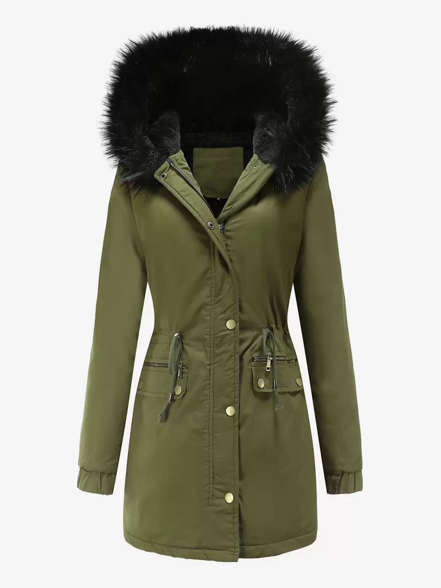 Casual High Collar Pockets Long Sleeve Natural Waist Jacket Outerwear